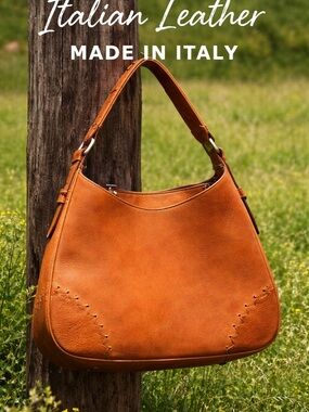 Sundance Italian Leather Hobo Bag Brown Whipstitch Shoulder Purse